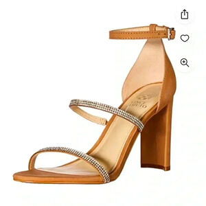 VINCE CAMUTO Womens Beige Fairah Almond Toe Block Heel Leather Sandals